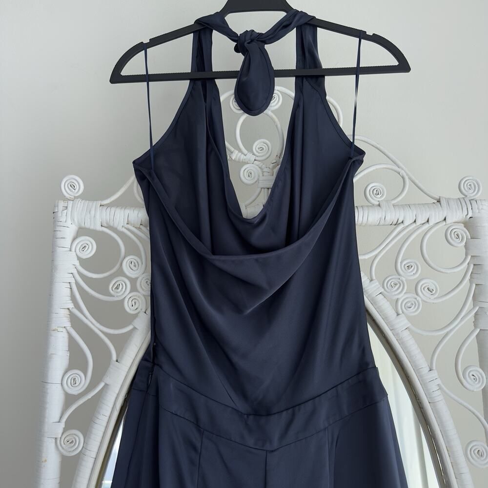 Ramy Brook Jumpsuit Womens 6 Navy Satin Halter Harriet Wide Leg Evening Career - Picture 6 of 13